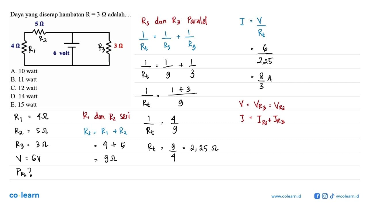 Daya yang diserap hambatan R=3 ohm adalah