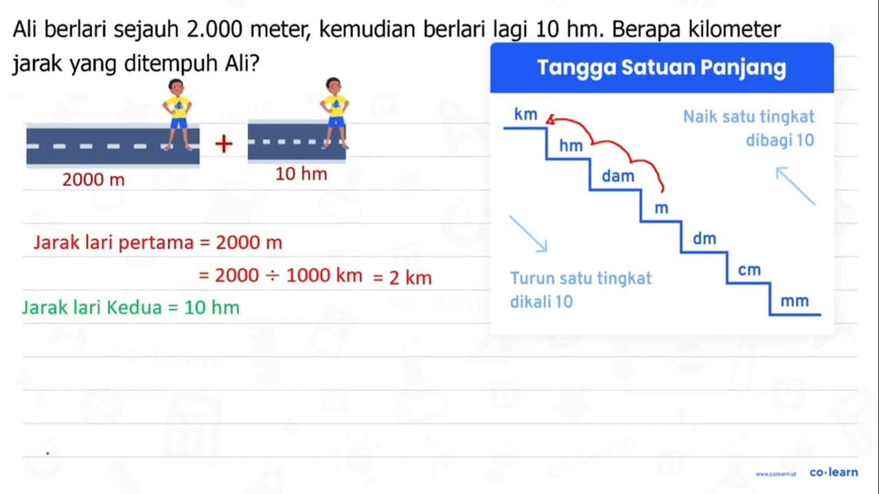 Ali berlari sejauh 2.000 meter, kemudian berlari lagi 10 hm