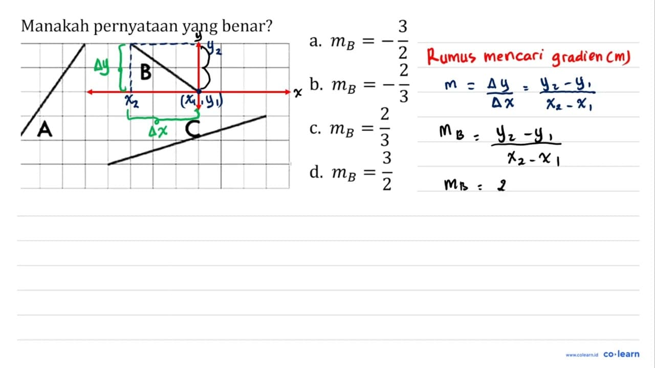 Manakah pernyataan yang benar? A B C a. mB =-3/2 b. mB