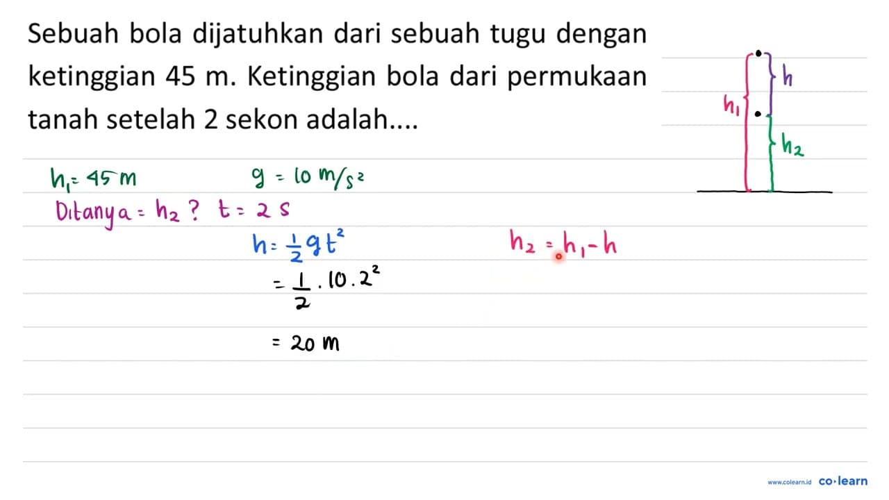 Sebuah bola dijatuhkan dari sebuah tugu dengan ketinggian