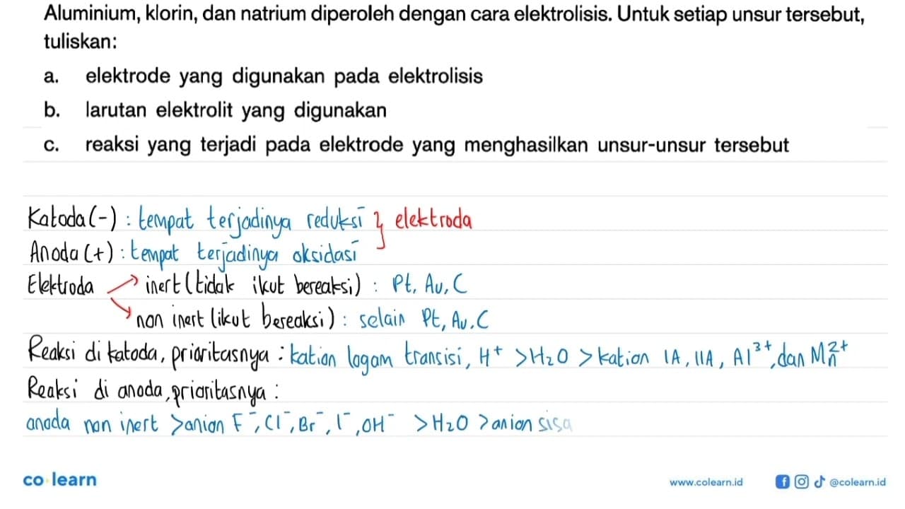 Aluminium, klorin, dan natrium diperoleh dengan cara