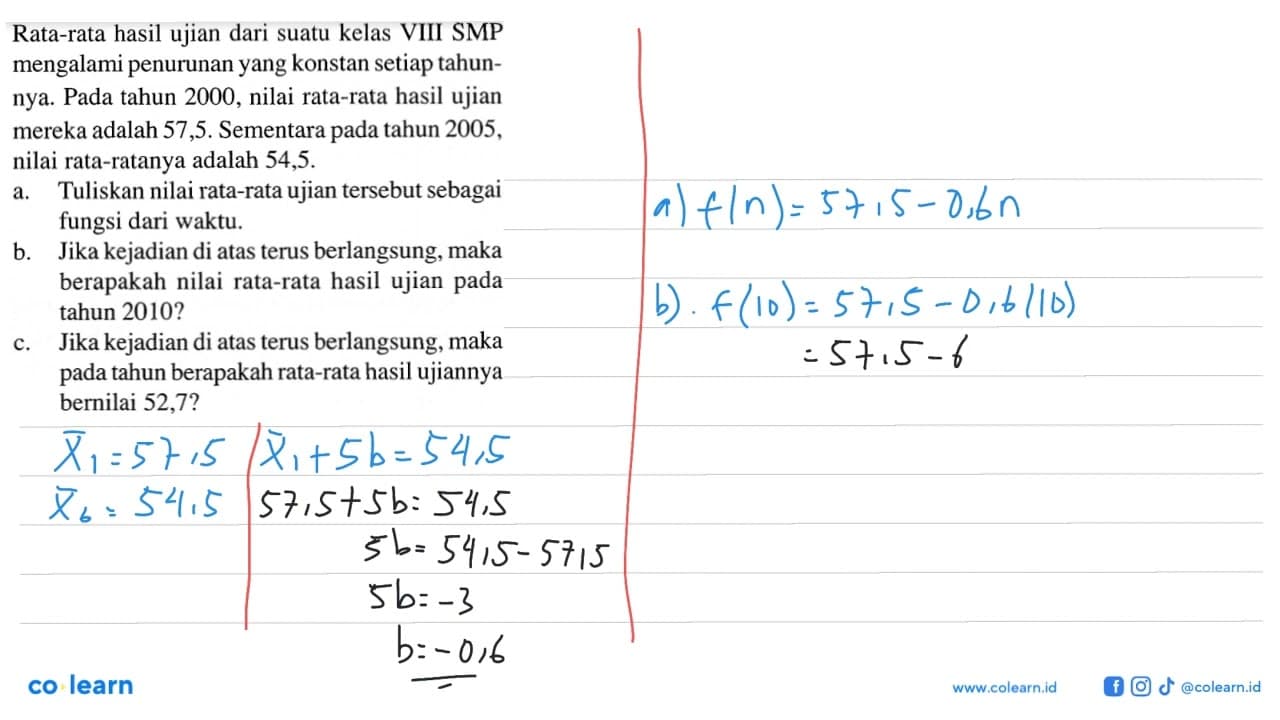 Rata-rata hasil ujian dari suatu kelas VIII SMP mengalami