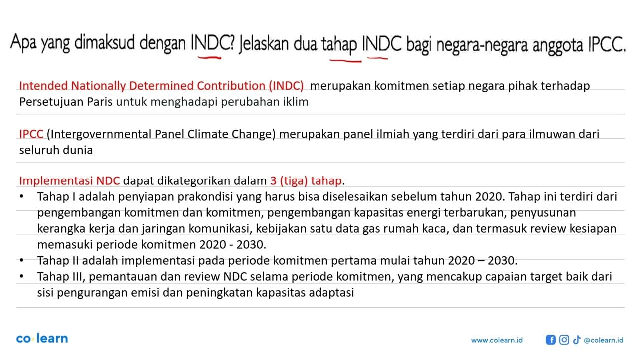 Apa yang dimaksud dengan INDC? Jelaskan dua tahap INDC bagi