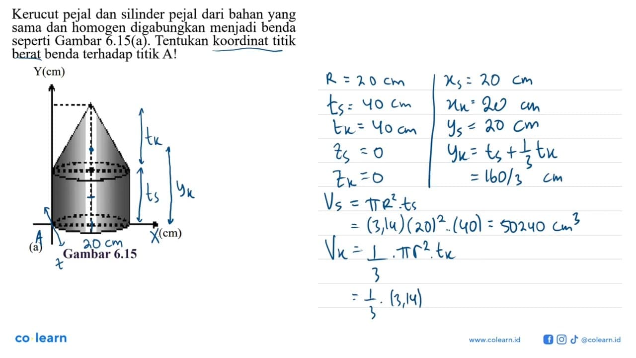 Kerucut pejal dan silinder pejal dari bahan yang sama dan