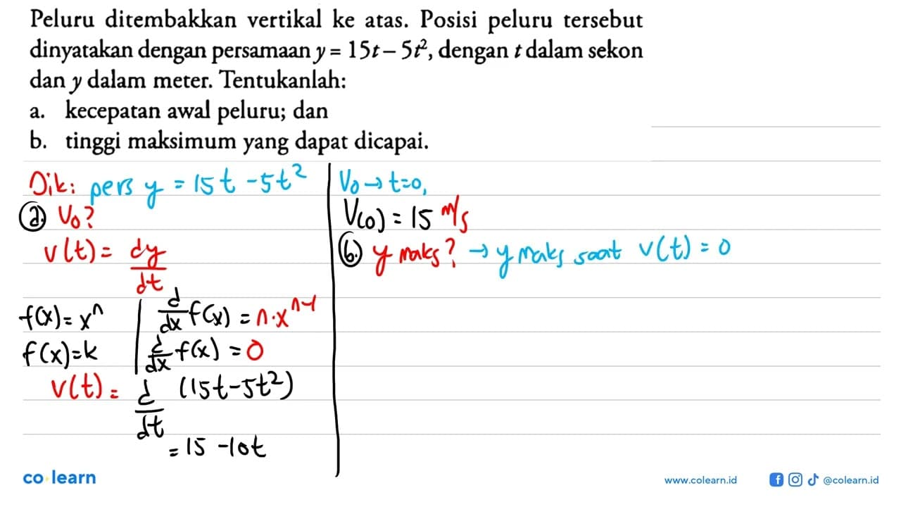 Peluru ditembakkan vertikal ke atas. Posisi peluru tersebut