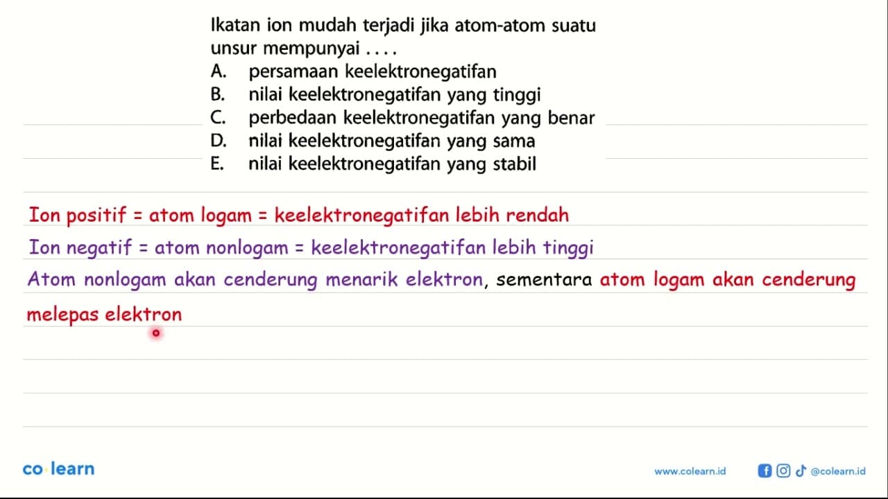 Ikatan ion mudah terjadi jika atom-atom suatu unsur