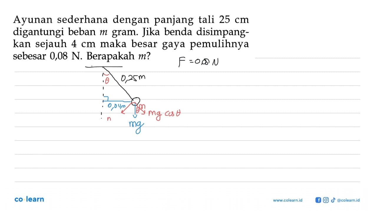 Ayunan sederhana dengan panjang tali 25 cm digantungi beban