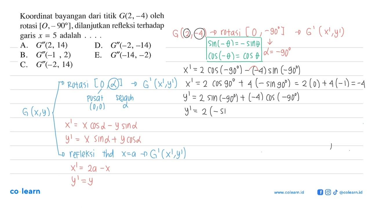 Koordinat bayangan dari titik G(2,-4) oleh rotasi [O, -90],