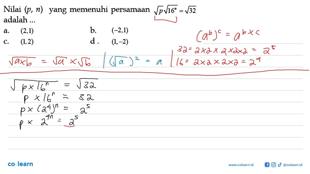 Nilai (p, n) yang memenuhi persamaan