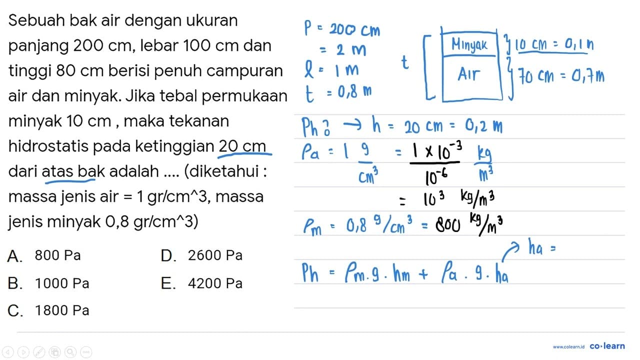 Sebuah bak air dengan ukuran panjang 200 cm , lebar 100 cm