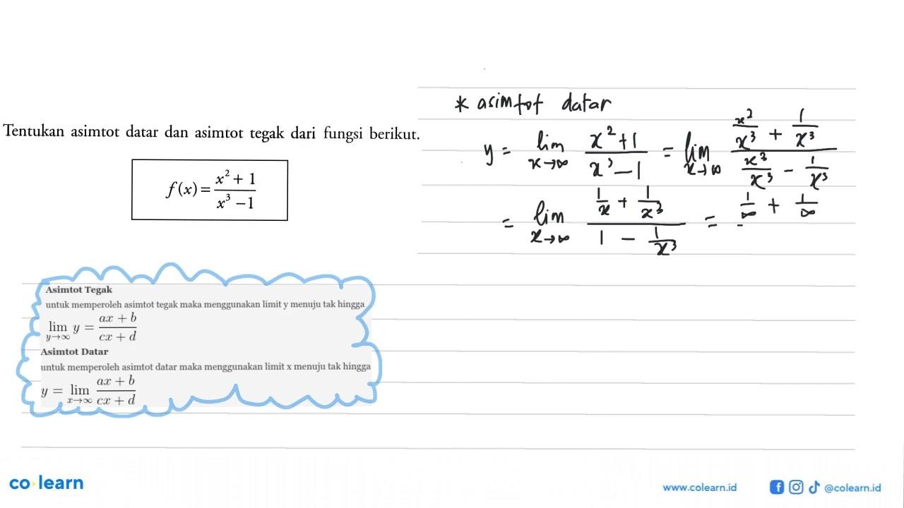 Tentukan asimtot datar dan asimtot tegak dari fungsi