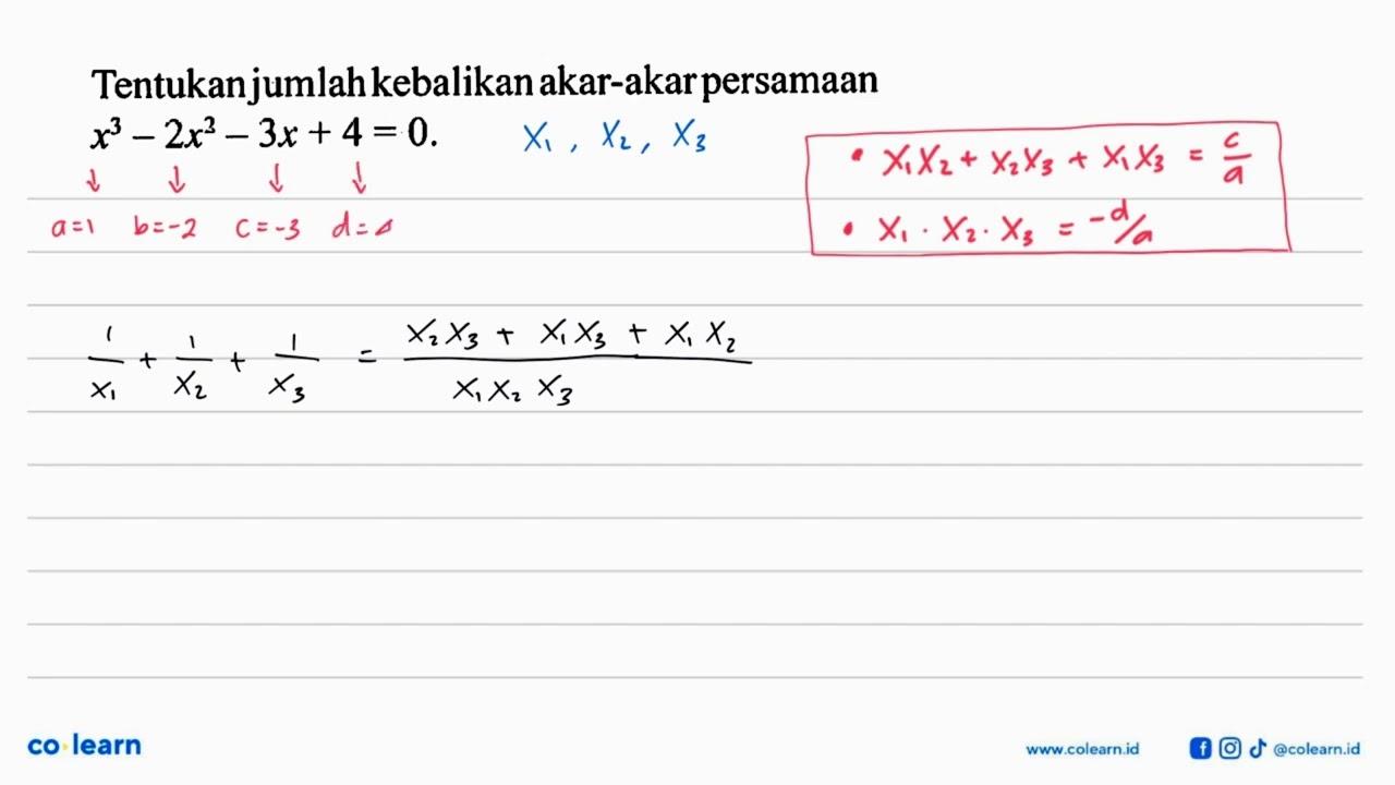 Tentukan jumlah kebalikan akar-akar persamaan