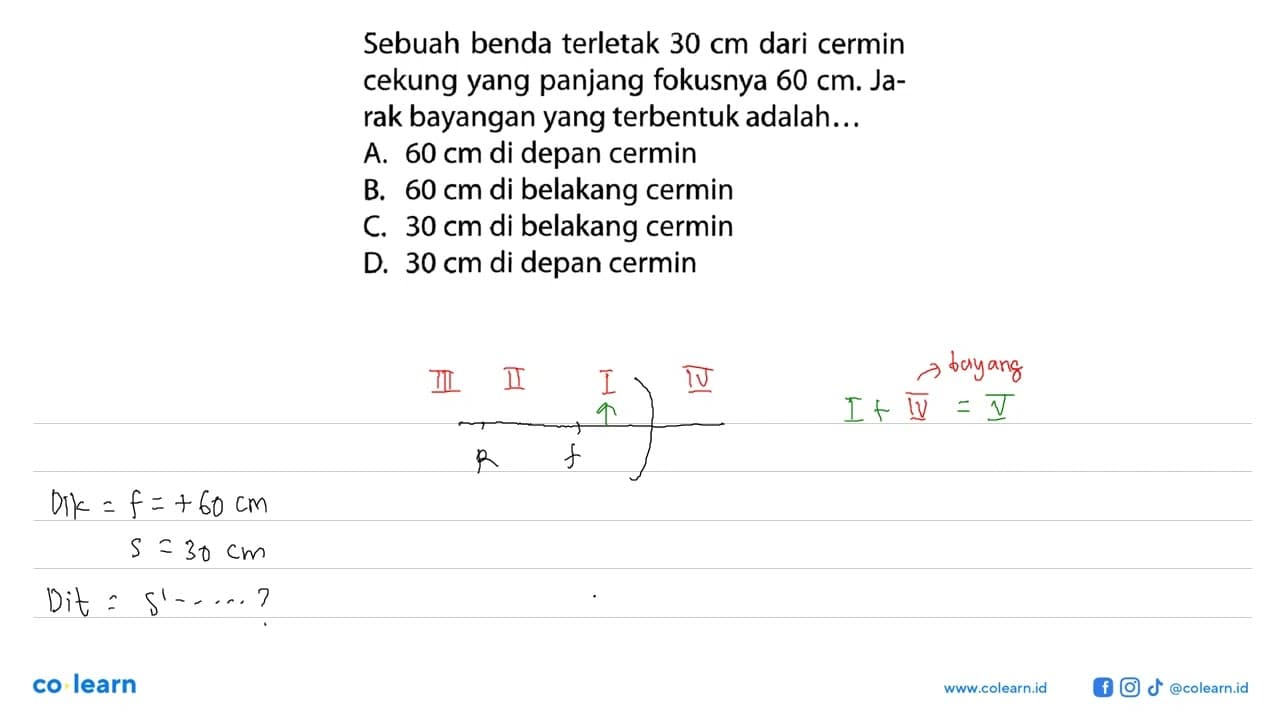 Sebuah benda terletak 30 cm dari cermin cekung yang panjang