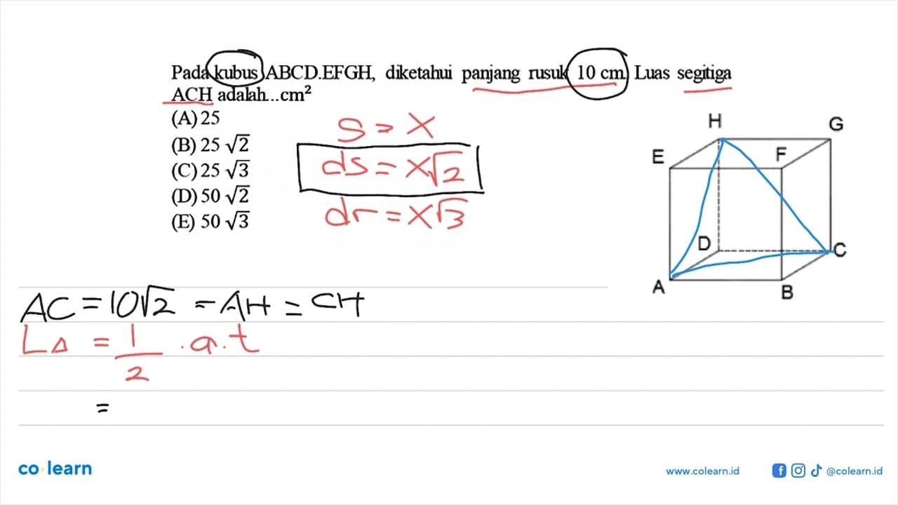 Pada kubus ABCD.EFGH, diketahui panjang rusuk 10 cm. Luas