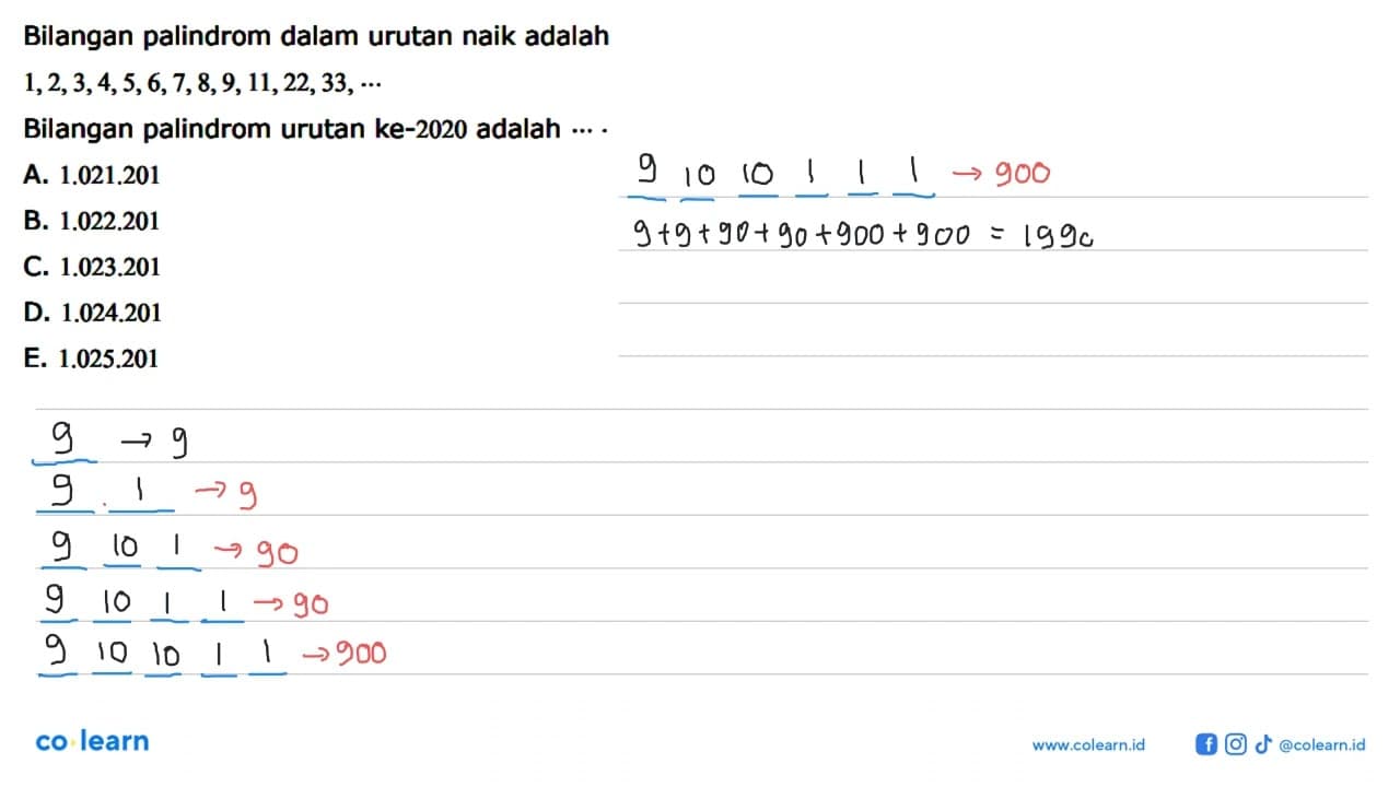 Bilangan palindrom dalam urutan naik adalah