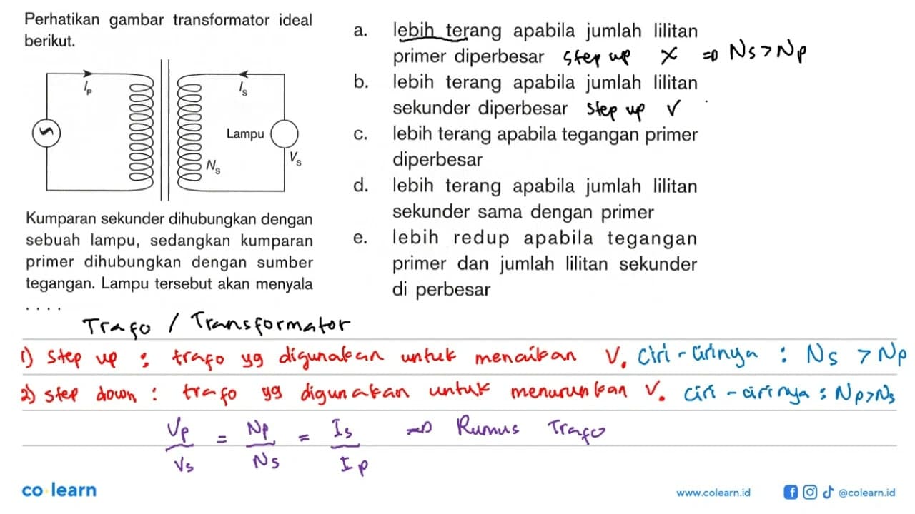 Perhatikan gambar transformator ideal berikut.IP IS Lampu