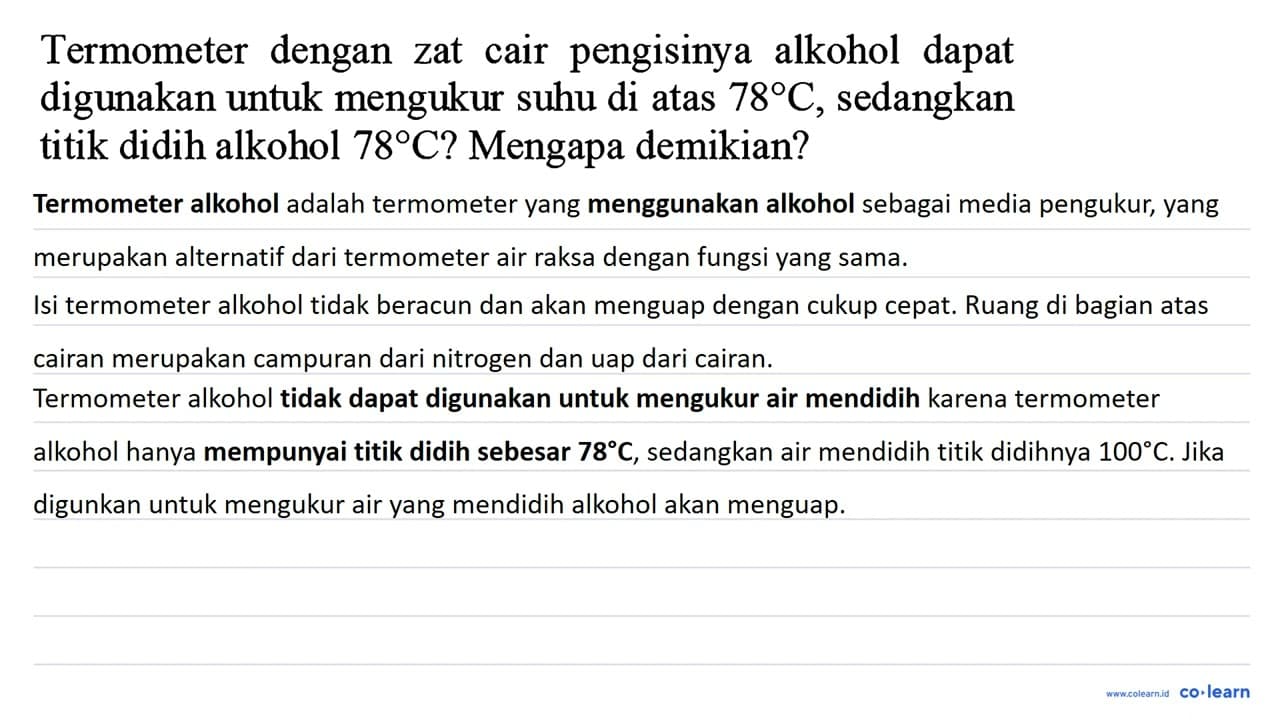 Termometer dengan zat cair pengisinya alkohol dapat