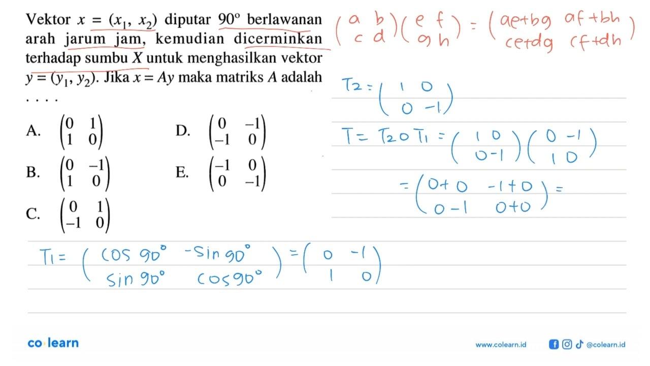 Vektor x=(x1,x2) diputar 90 berlawanan arah jarum jam,