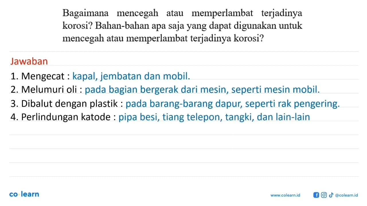 Bagaimana mencegah atau memperlambat terjadinya korosi?