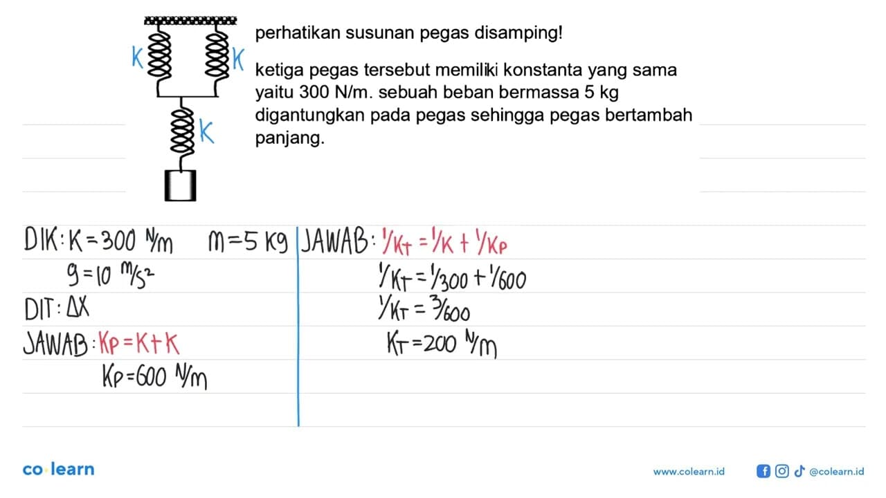 perhatikan susunan pegas disamping! ketiga pegas tersebut