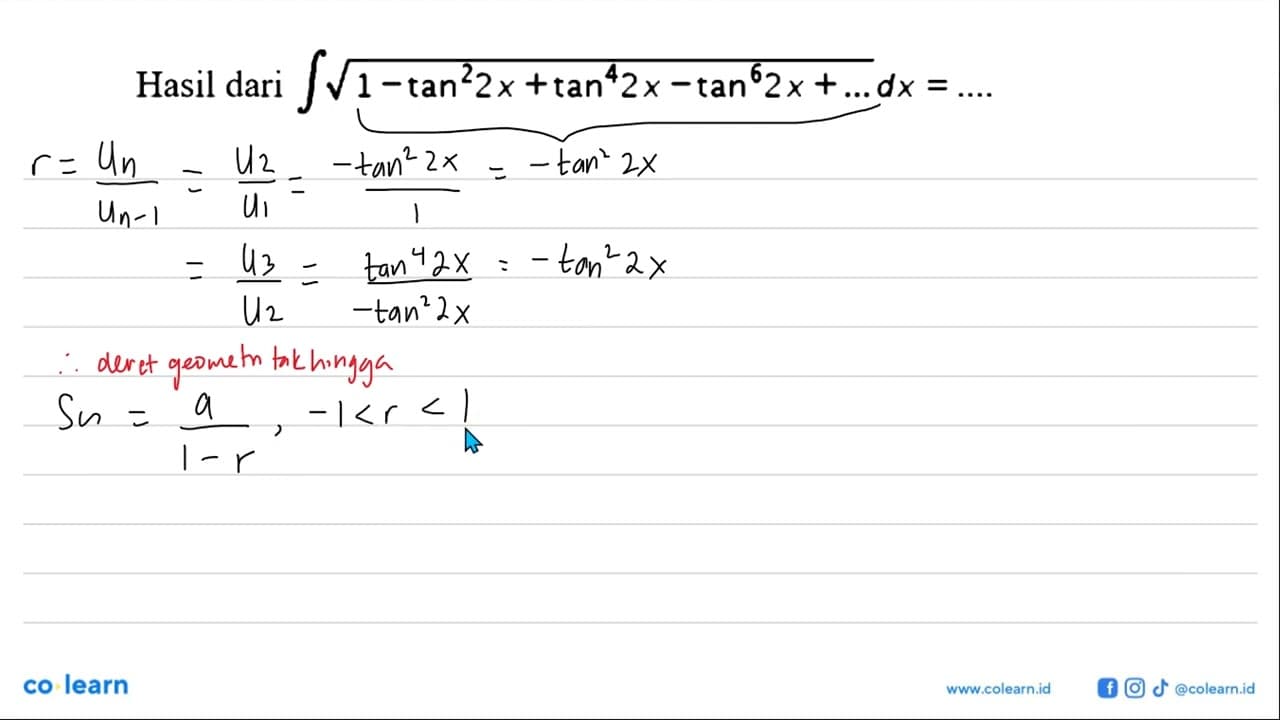 Hasil dari integral akar(1 - tan^2(2x) + tan^4(2x) -