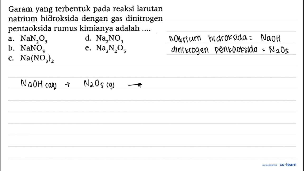 Garam yang terbentuk pada reaksi larutan natrium hidroksida