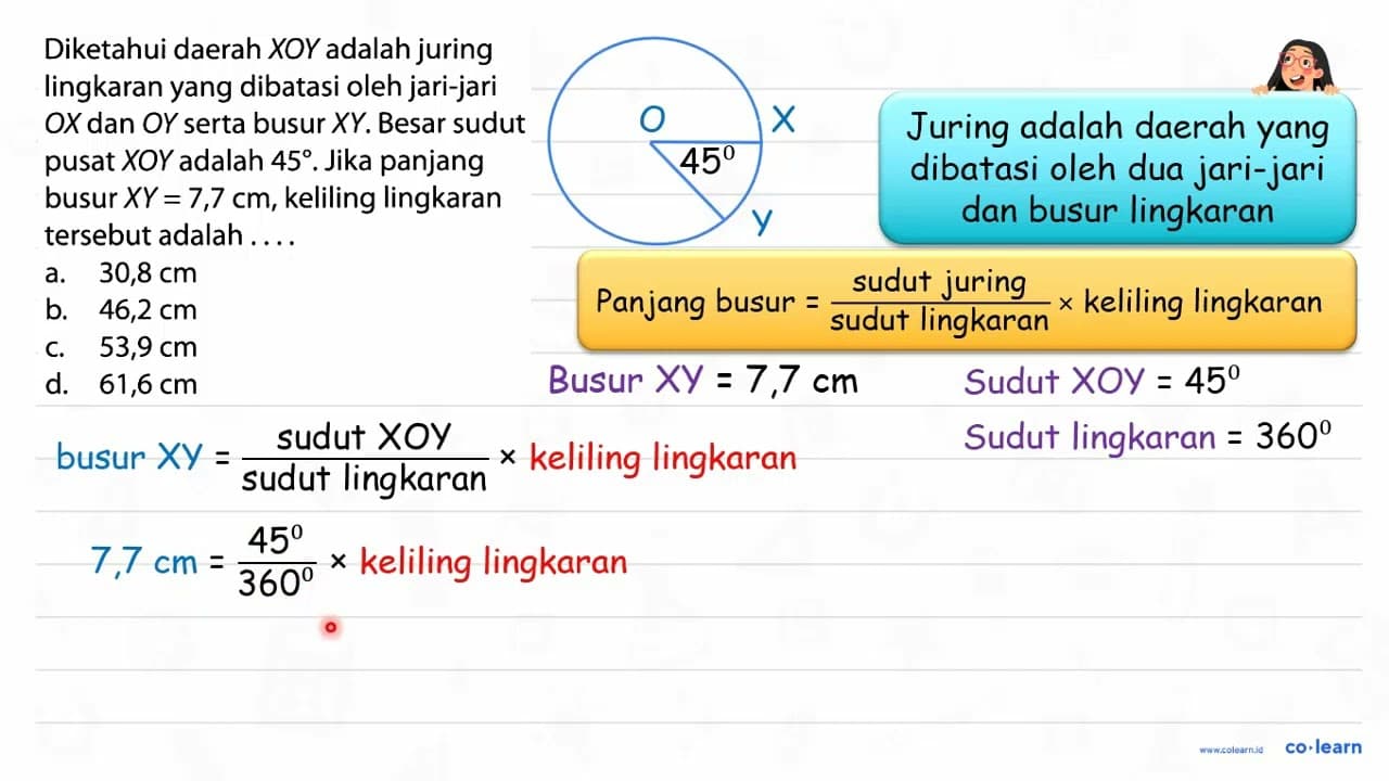 Diketahui daerah XOY adalah juring lingkaran yang dibatasi