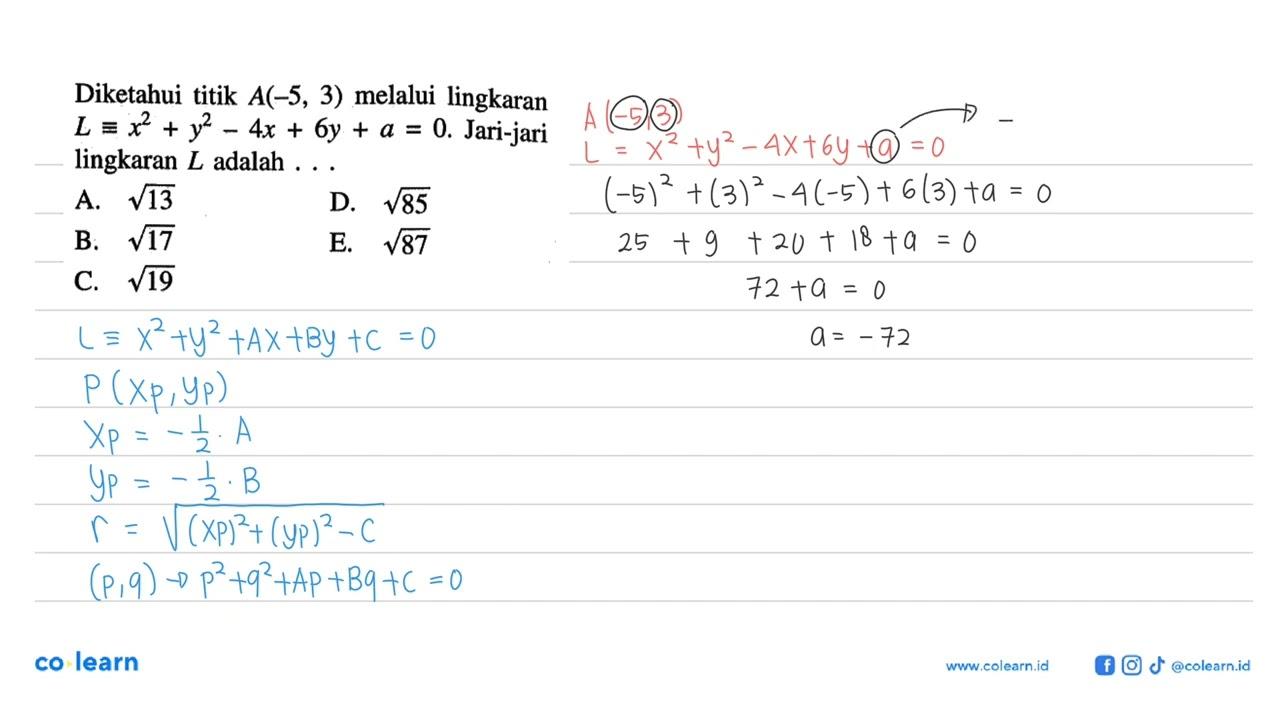 Diketahui titik A(-5,3) melalui lingkaran