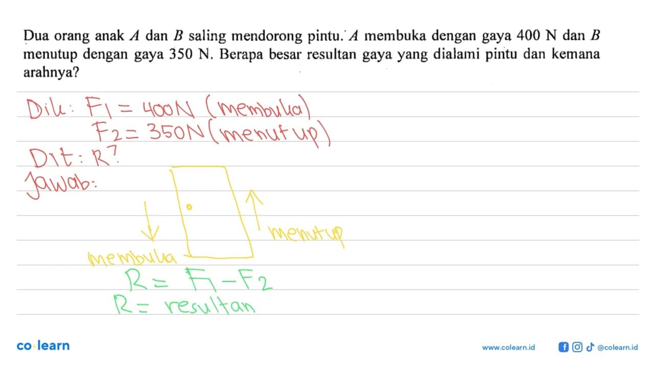 Dua orang anak A.dan B.saling mendorong pintu. A membuka