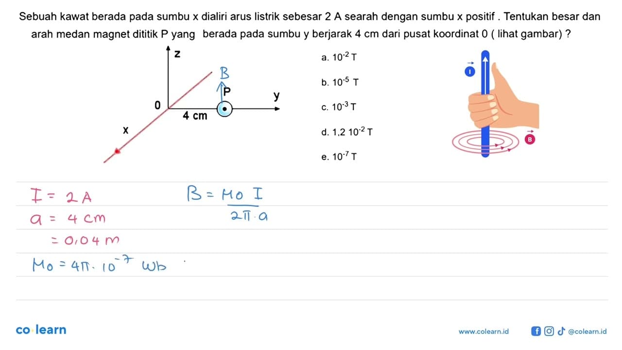 Sebuah kawat berada pada sumbu x dialiri arus listrik