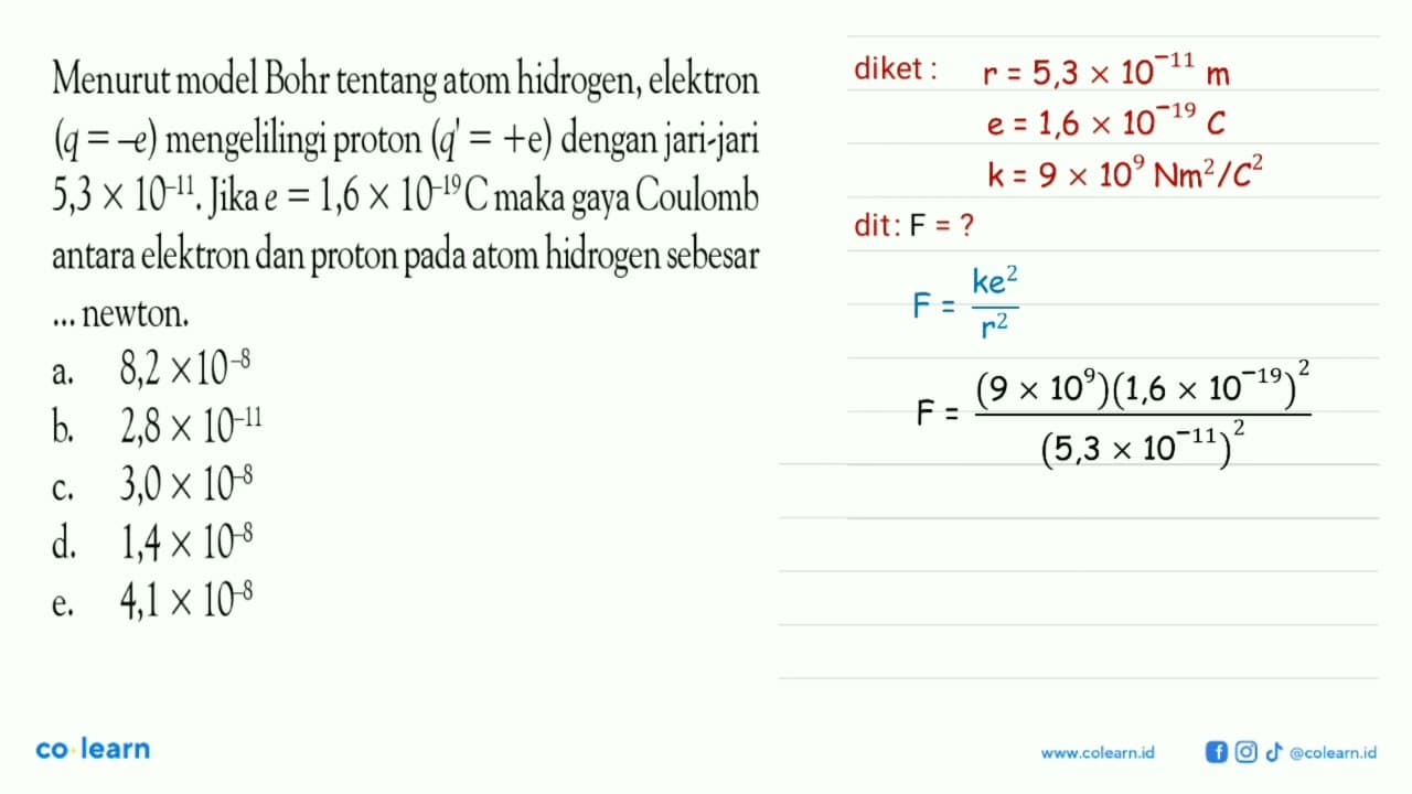 Menurut model Bohr tentang atom hidrogen, elektron (q = -e)