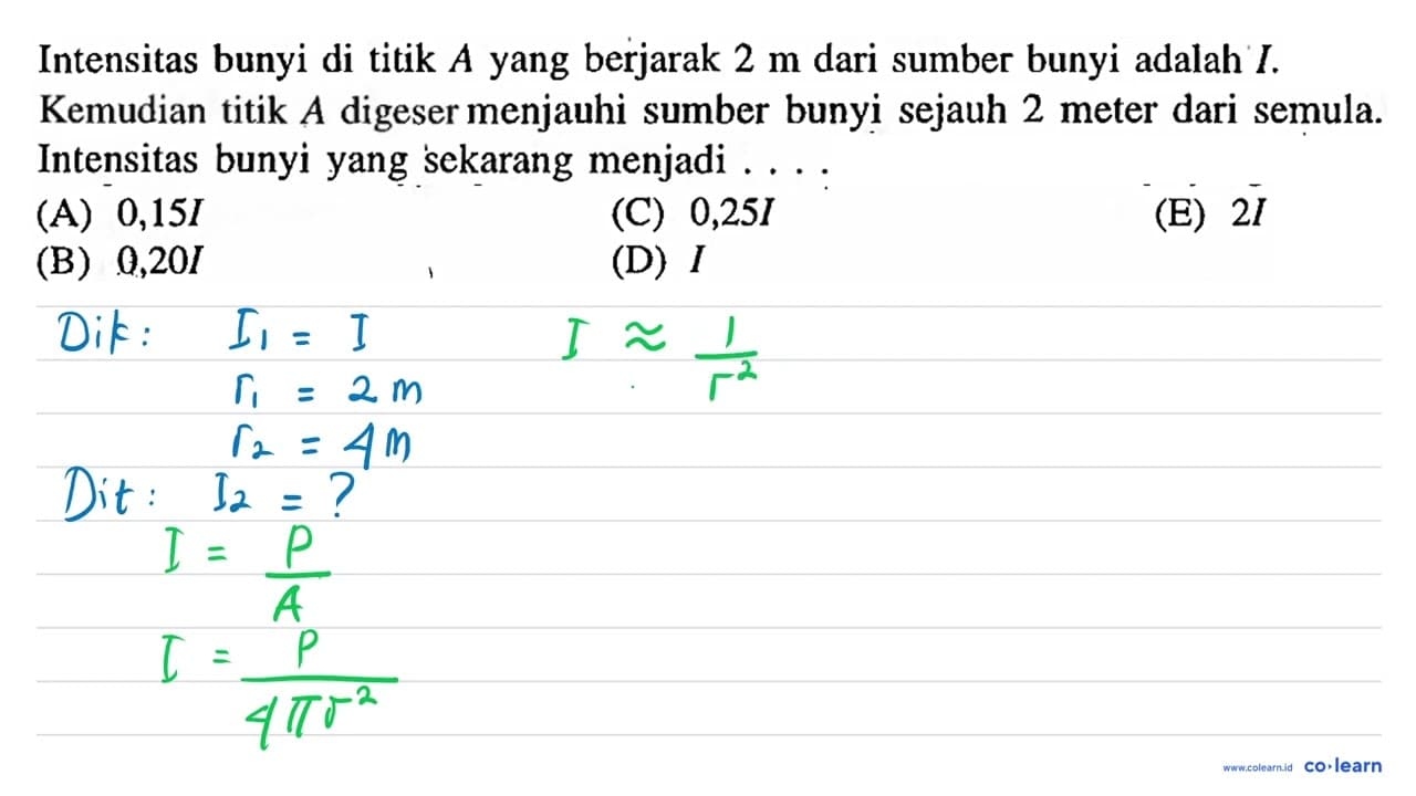 Intensitas bunyi di titik A yang berjarak 2 m dari sumber