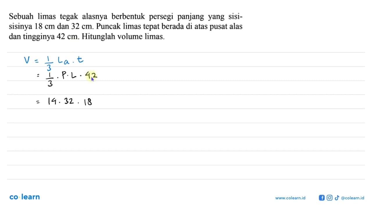 Sebuah limas tegak alasnya berbentuk persegi panjang yang