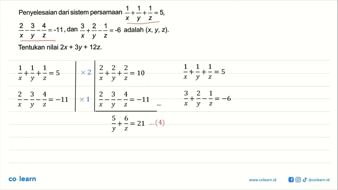 Penyelesaian dari sistem persamaan 1/x+1/y+1/z=5,