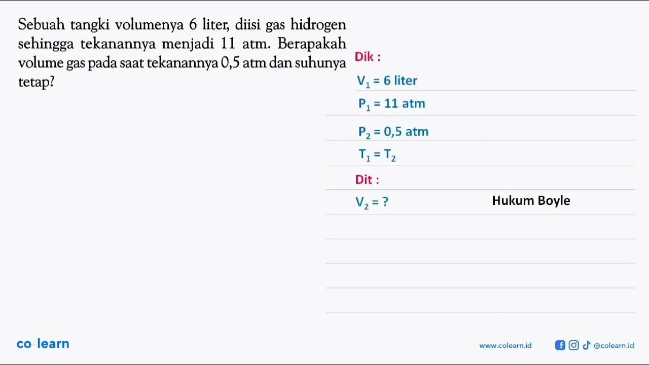 Sebuah tangki volumenya 6 liter, diisi gas hidrogen