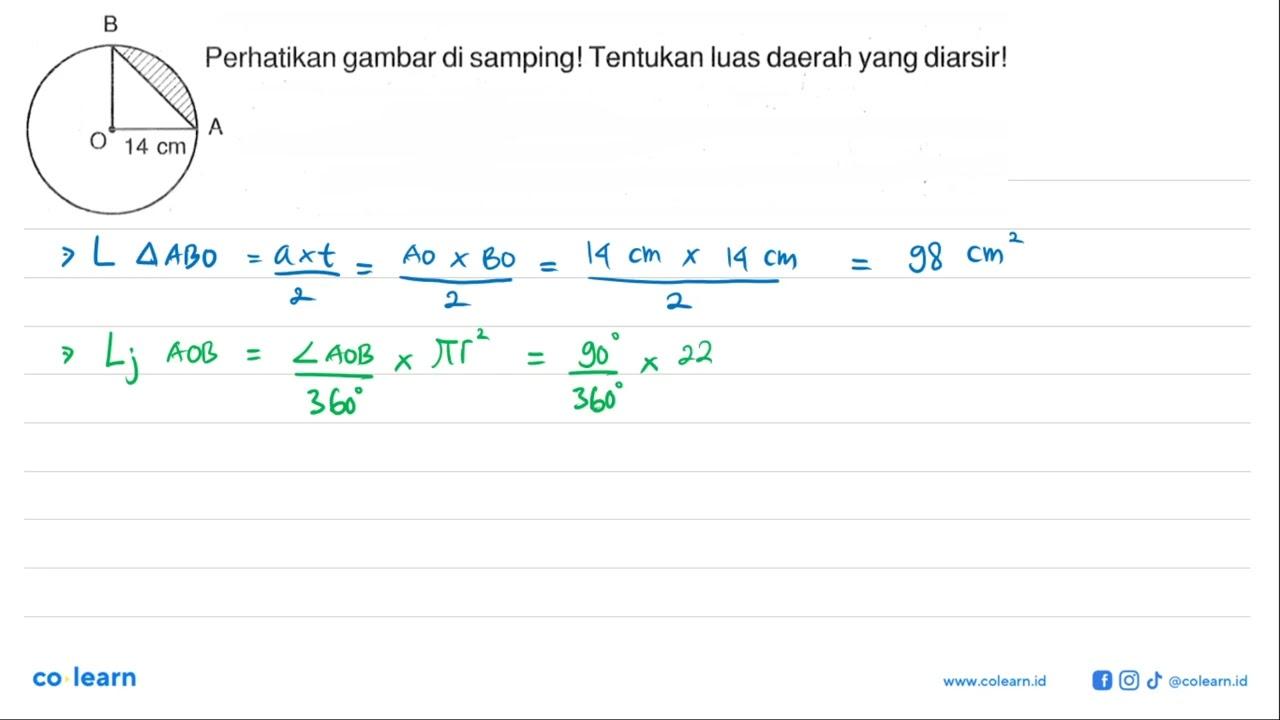 Perhatikan gambar di samping! Tentukan luas daerah yang