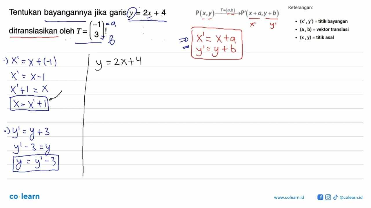 Tentukan bayangannya jika garis y=2x+4 ditranslasikan oleh