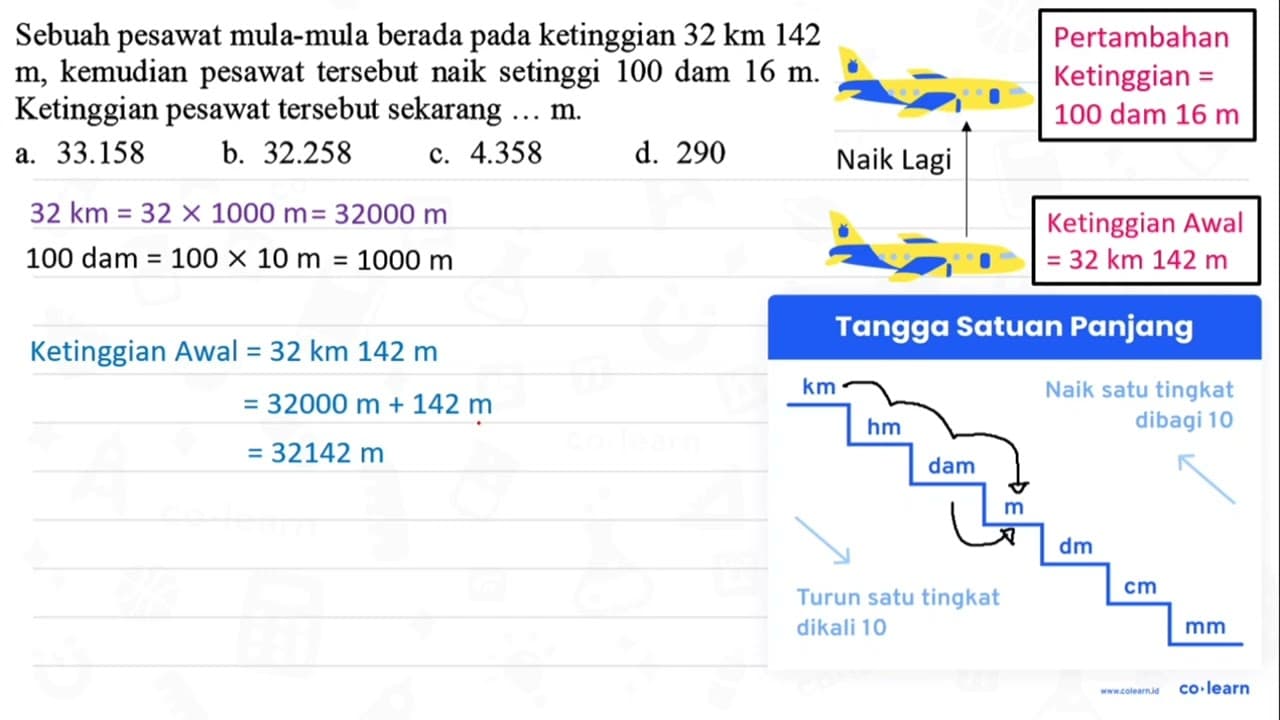 Sebuah pesawat mula-mula berada pada ketinggian 32 ~km 142