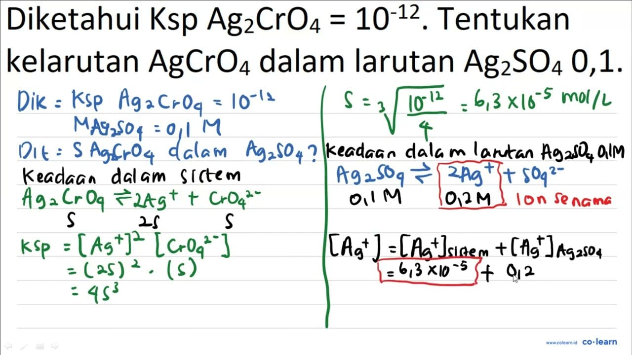 Diketahui Ksp Ag2 CrO4=10^-12 . Tentukan kelarutan AgCrO4