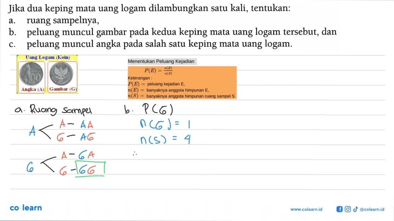 Jika dua keping mata uang logam dilambungkan satu kali,