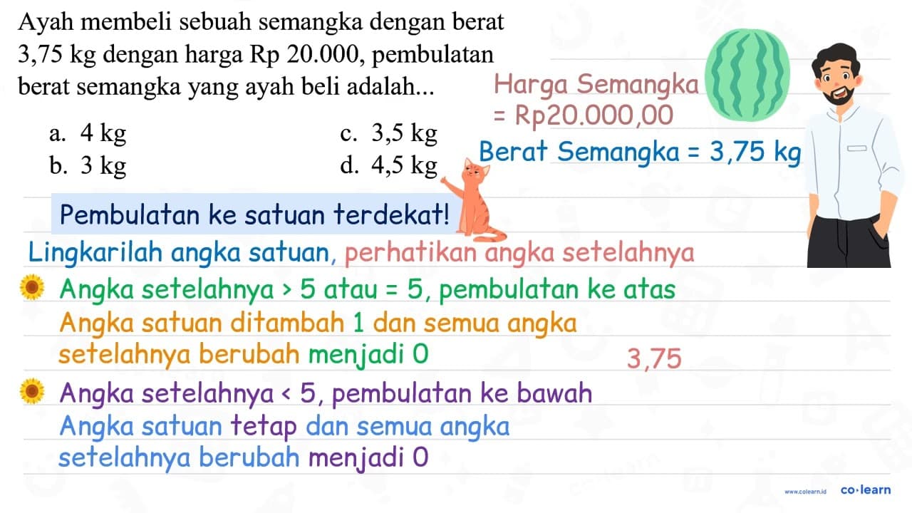 Ayah membeli sebuah semangka dengan berat 3,75 kg dengan