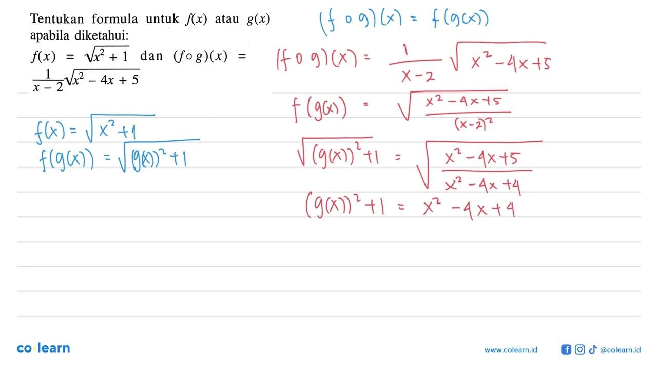 Tentukan formula untuk f(x) atau g(x) apabila