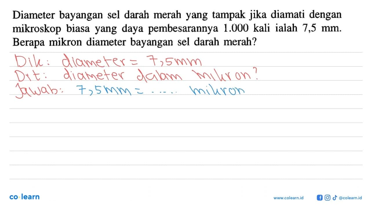 Diameter bayangan sel darah merah yang tampak jika diamati