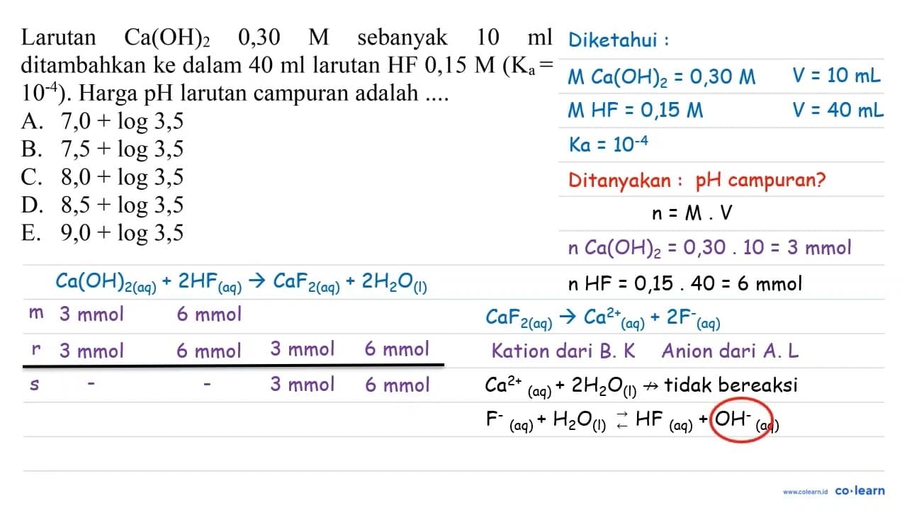 Larutan Ca(OH)_(2) 0,30 M sebanyak 10 ml ditambahkan ke