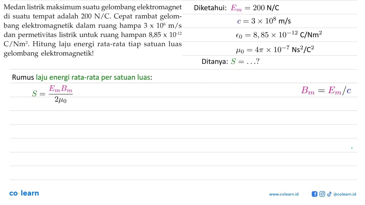 Medan listrik maksimum suatu gelombang elektromagnet di