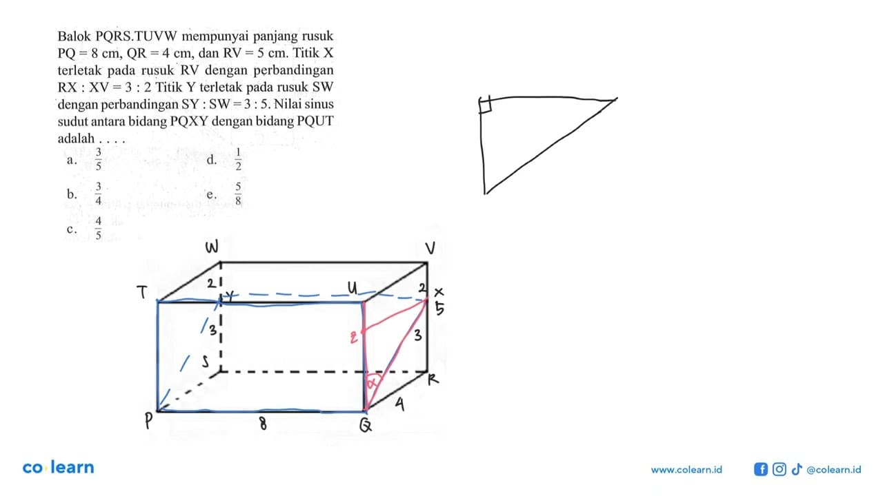 Balok PQRS.TUVW mempunyai panjang rusuk PQ=8 cm, QR=4 cm,