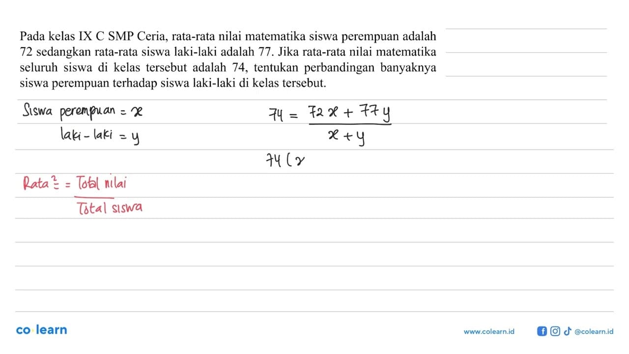 Pada kelas IX C SMP Ceria, rata-rata nilai matematika siswa