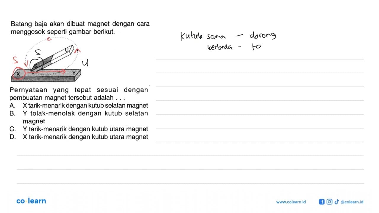 Batang baja akan dibuat magnet dengan cara menggosok