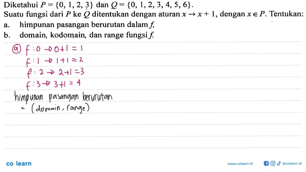 Diketahui P={0,1,2,3} dan Q={0,1,2,3,4,5,6}. Suatu fungsi