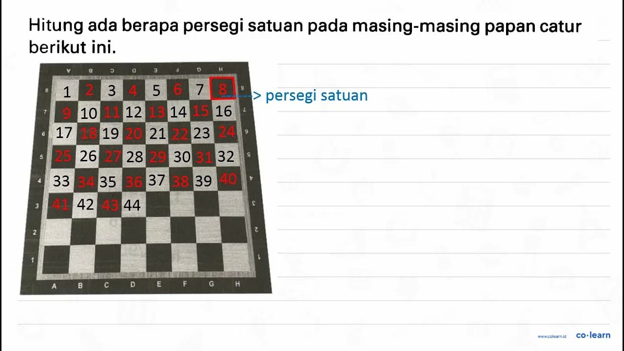 Hitung ada berapa persegi satuan pada masing-masing papan